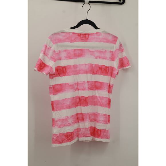 Gap Women's The Mercer V-Neck Pocket T-Shirt Striped Print Size S Pink/White - Picture 2 of 5